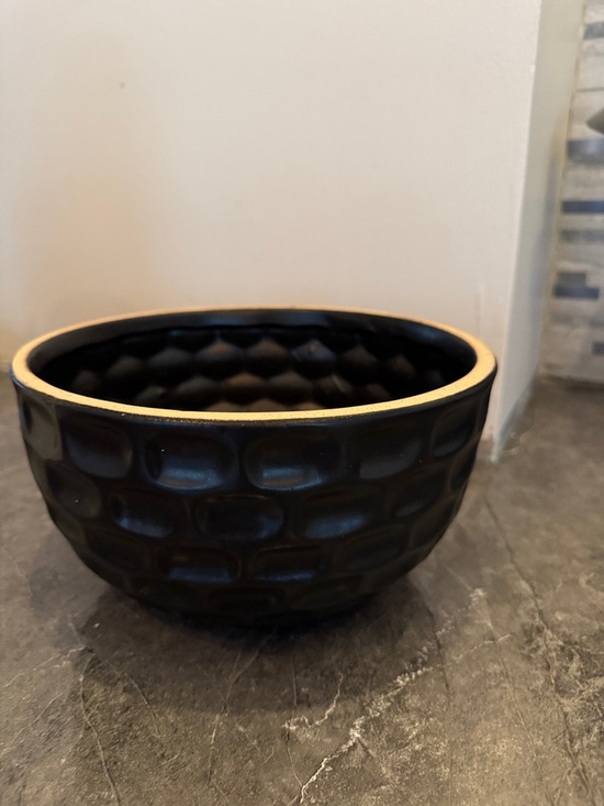 Other - Textured Black Ceramic Bowl with Natural Rim